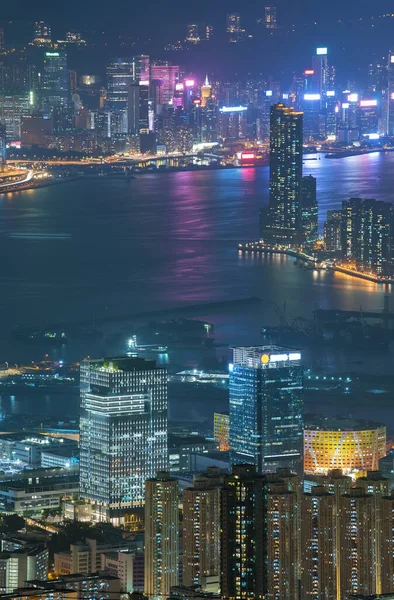 Αεροφωτογραφία Της Πόλης Του Χονγκ Κονγκ Νύχτα — Φωτογραφία Αρχείου