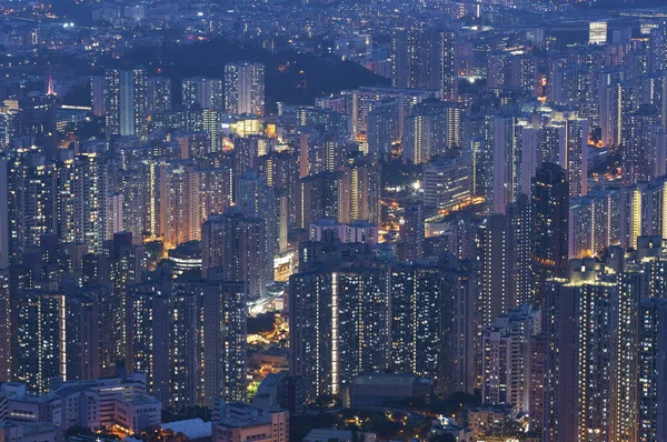 Escena Nocturna Vista Aérea Ciudad Hong Kong — Foto de Stock