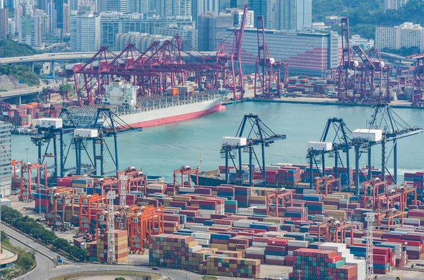 Navire Porte Conteneurs Dans Port Fret Hong Kong — Photo