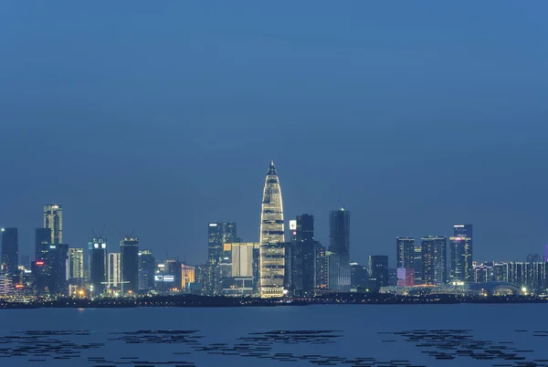 Skyline Της Πόλης Shenzhen Κίνα Νύχτα Προβολή Από Σύνορα Του — Φωτογραφία Αρχείου