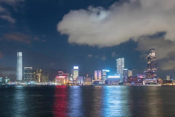 Skyline Puerto Ciudad Hong Kong Por Noche — Foto de Stock
