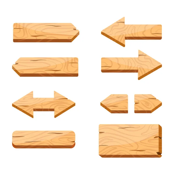 Setas de madeira em um fundo branco isolado com espaço de cópia. Ponteiros para trás e para a frente, esquerda e direita. Placa de informação. Ilustração vetorial —  Vetores de Stock
