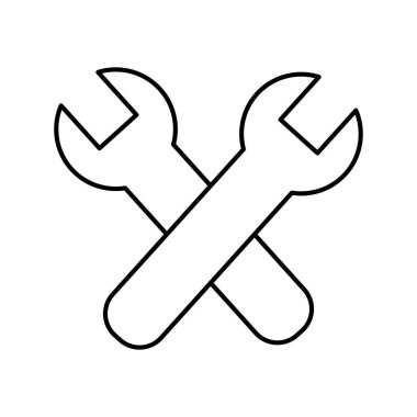 Onarım, kişiselleştirme ve web siteleri için destek sembolü olarak çapraz çizilmiş iki yuvarlak anahtar. Düzenlenebilir çizgi çizgi çizgi çizgi doğrusal simgesi. İnce vektör siyah çizgi