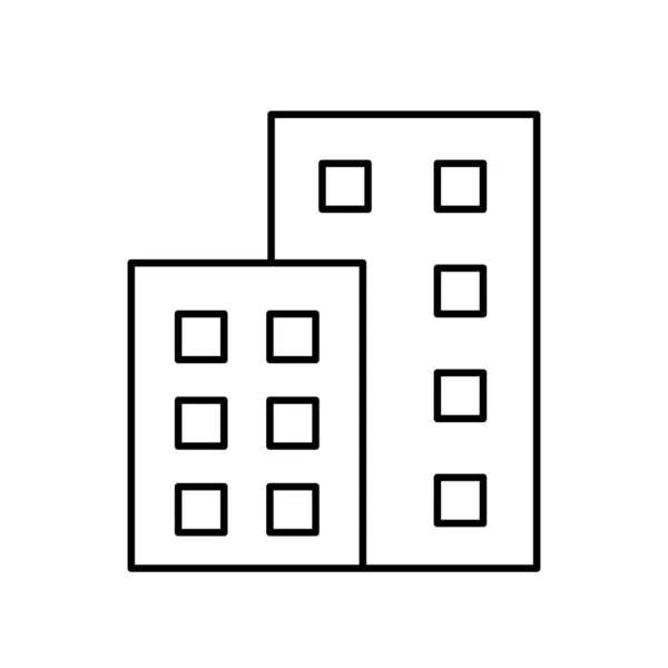 附近有两座摩天大楼。 有正方形窗户的两座长方形建筑物的线条图标。 用于网页设计的具有可编辑笔划的简单线性图标 — 图库矢量图片