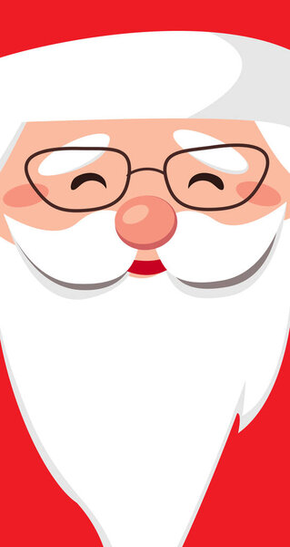 Добрый Санта Клаус в очках. Веселый портрет с копией места на белой бороде. С Новым годом и Рождеством. Плоская иллюстрация. Дизайн для поздравительных открыток, баннеров, плакатов
