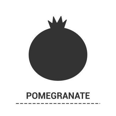 Siyah glyph nar ikonu. Egzotik tatlı meyvelerin silueti. Beyaz bir zemin üzerinde olgun bir leke şeklinde işaret işareti var. Vektör illüstrasyonu