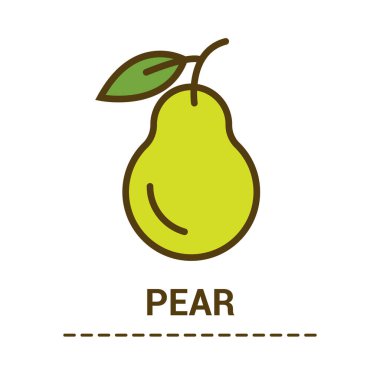 Yapraklı armut. Düzenlenebilir felçli düz renkli bir simge. Beyaz arka planda yeşil armut. İnce çizgili çizim. Contour sembolü. Vektör izole çizimi.
