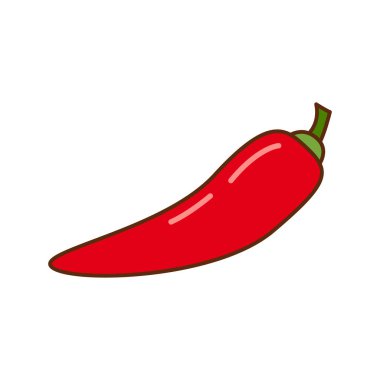 Kırmızı kırmızı biber, beyaz arka planda, yassı modern tarzda izole edilmiş. Kuyruklu bir baharat bitkisi. Vektör illüstrasyonu.