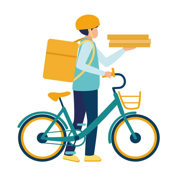 Paket Pizza Getiren Teslimatçı Bisikletli Teslimatçı Çocuk Bisiklete Binen Kurye — Stok Vektör