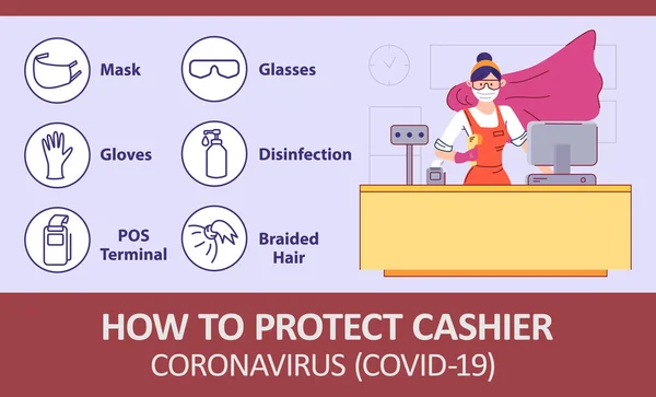 Infographics How Protect Cashier Grocery Store Infection Coronovirus Seller Store — Stock Vector