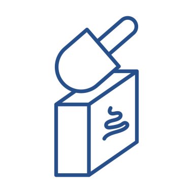 Bir kepçeyle köpek kakası için torba. Dışkı kutusu, bok çuvalı. İnce çizgili, düzenlenebilir çizgi çizimi. Beyaz arkaplanda izole