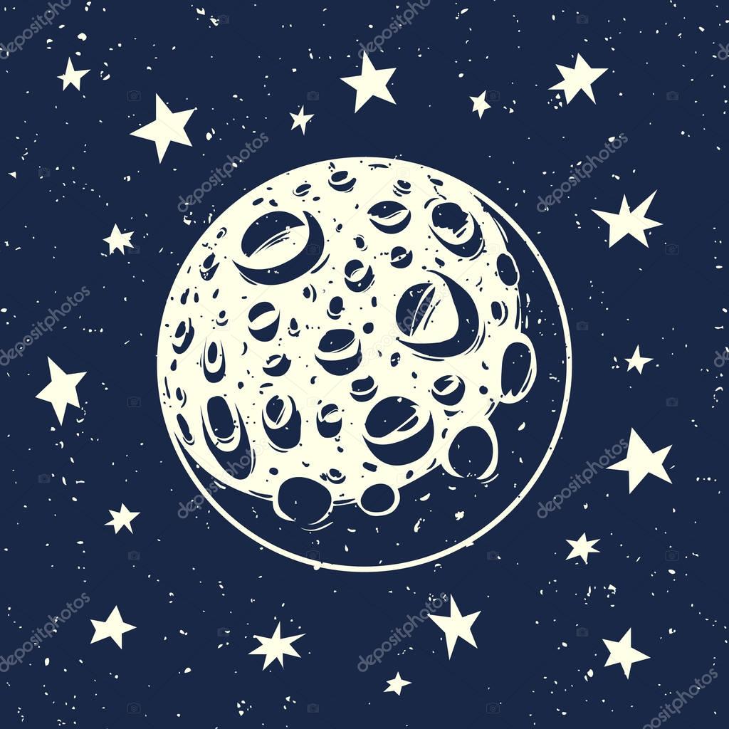 Vector illustration of the moon and stars.
