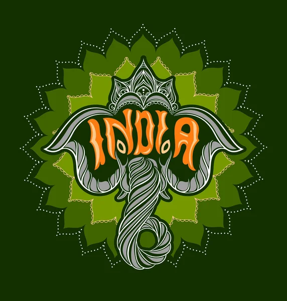 Slon indický se slovem Indie. — Stockový vektor