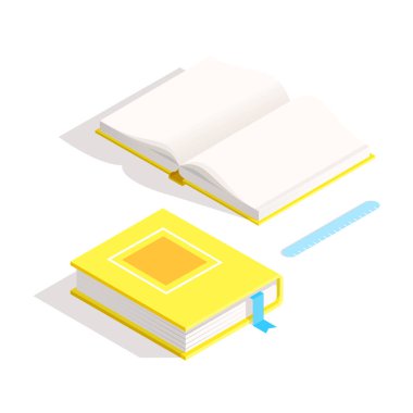 İzometrik kitap simgesini düz tasarım tarzında.