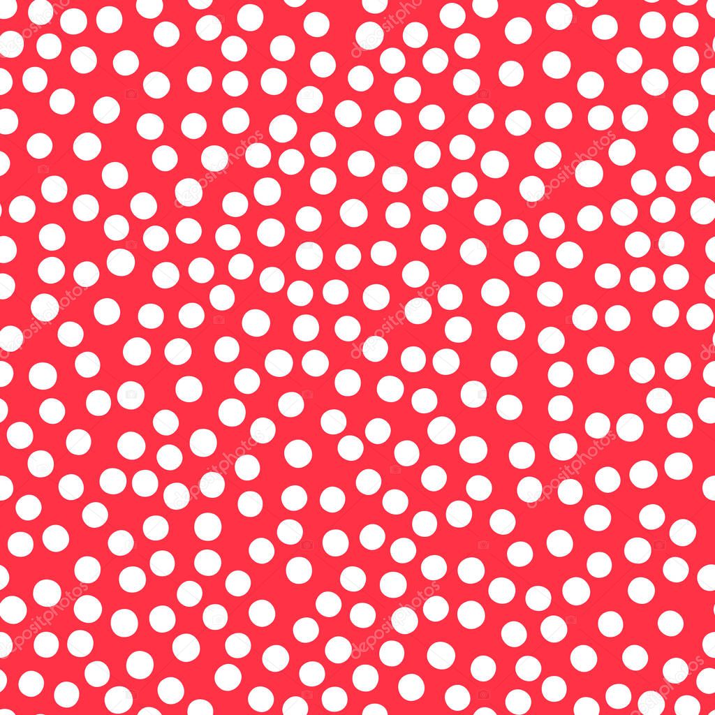Seamless doodle polka dot pattern on red