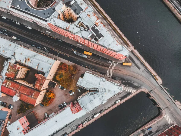 Aerial view Garden street, the roofs of historic houses in the city center. St. Petersburg, Russia. — Gratis stockfoto