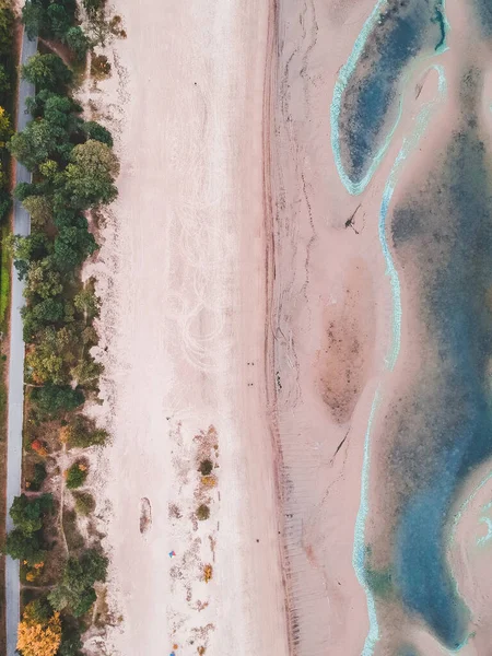 Aerialphoto coastline of the Baltic sea, sandy beach, forest, trees. — Stock Photo, Image