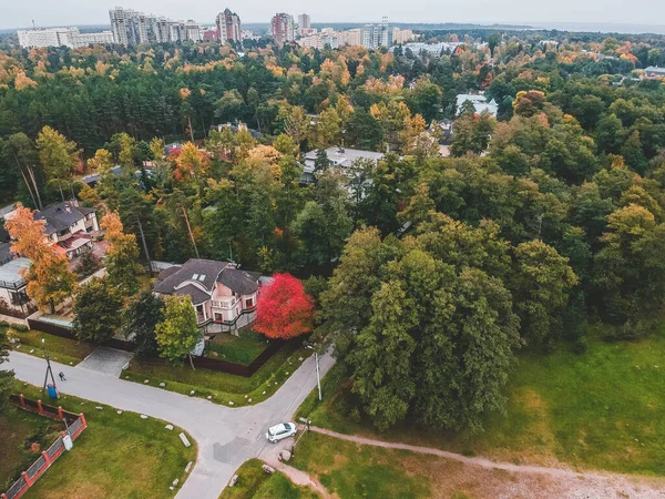 Aerialphoto předměstí Petrohradu. Venkovské domy, lesy, pobřeží Baltského moře. — Stock fotografie