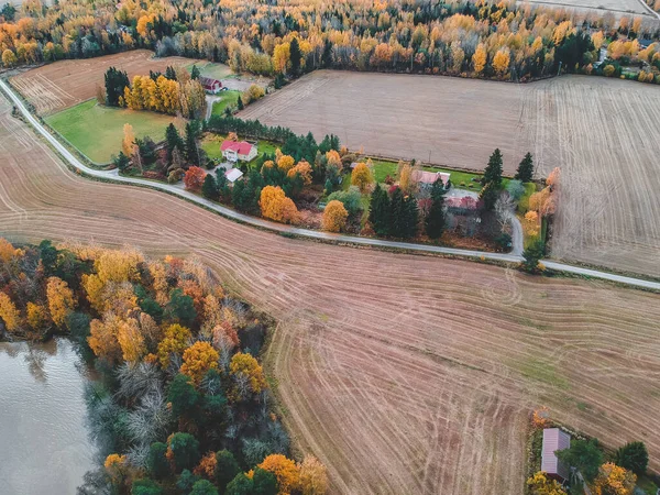 Luftaufnahme von fruchtbaren Feldern und Wäldern. Foto von einer Drohne aufgenommen. Finnland, Schweden. — kostenloses Stockfoto