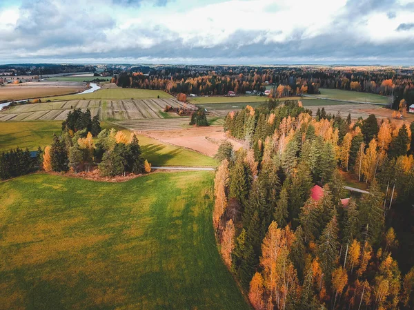 从空中俯瞰肥沃的耕地和森林. 照片来自无人机。 芬兰, Pornainen. — 图库照片