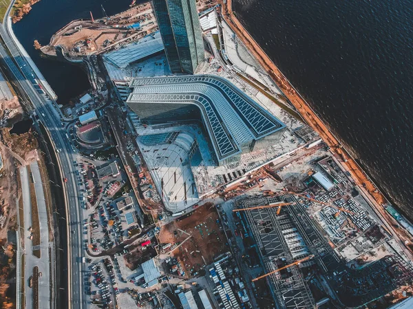 Ariel άποψη κατασκευή ενός σύγχρονου ουρανοξύστη Lakhta κέντρο. Ρωσία, Αγία Πετρούπολη. — Φωτογραφία Αρχείου