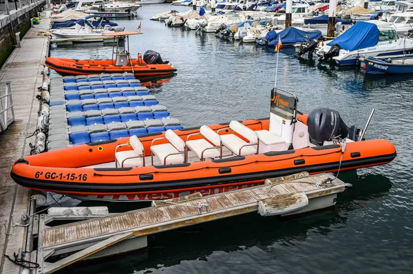 Motorboot Met Hoge Snelheid Haven Selectieve Focus 2020 Los Gigantes — Stockfoto