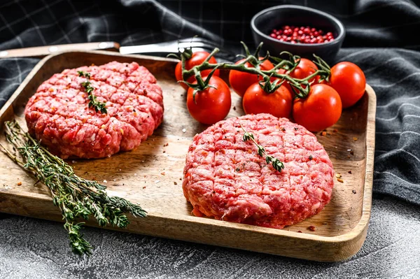 Die Hackfleischpastete Hackfleischschnitzel Grauer Hintergrund Ansicht Von Oben — Stockfoto