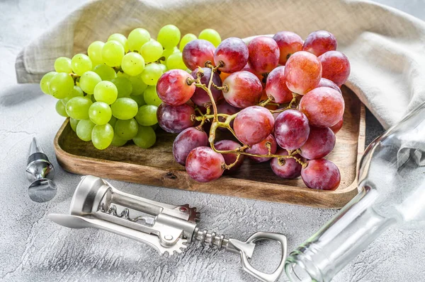 Концепція Домашнього Виноробства Зелений Червоний Виноград Винний Фон Вид Зверху — стокове фото