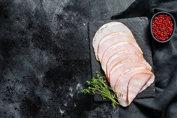 Cooked Pastrami Pork Gourmet Ham Black Background Top View Copy — Stock Photo, Image