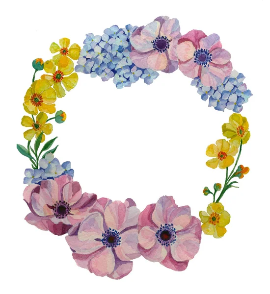 Watercolor colorful floral wreath — Stock Vector