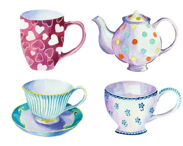 Tasses à thé aquarelle — Image vectorielle