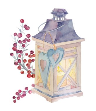Watercolor lantern with a candle clipart