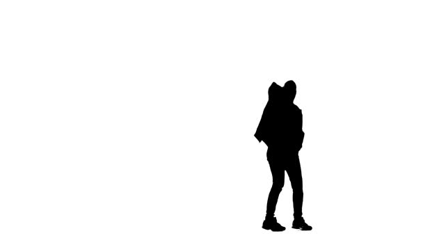 Silhouette Nera Sfondo Bianco Girl Dancing Hip Hop Street Dancing — Video Stock