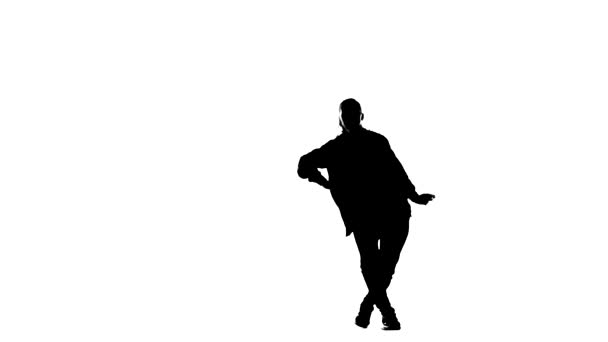 Silhouette Nera Sfondo Bianco Girl Dancing Hip Hop Street Dancing — Video Stock