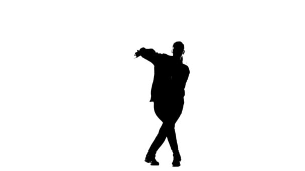 Schwarze Silhouette Auf Weißem Hintergrund Mädchen Tanzen Hip Hop Streetdance — Stockvideo