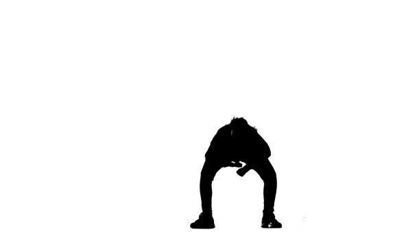 Černá Silueta Bílém Pozadí Dívka Tančí Hip Hop Street Dance — Stock video