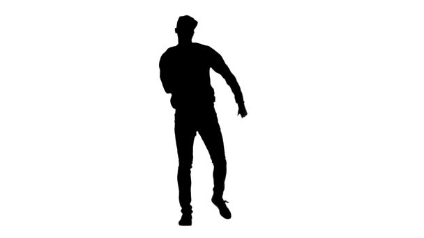 Schwarze Silhouette Auf Weißem Hintergrund Männliche Tänzer Tanzen Breakdance Hip — Stockvideo