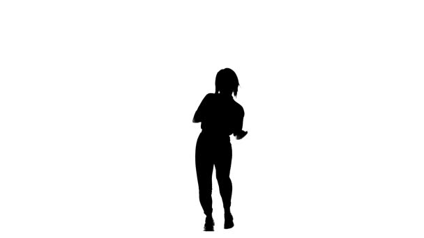 Schwarze Silhouette Auf Weißem Hintergrund Junges Schönes Mädchen Tanzt Mode — Stockvideo