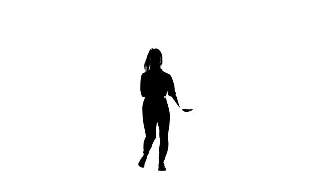 Black Silhouette White Background Young Woman Dancing Vogue Street Dancing — Stock Video