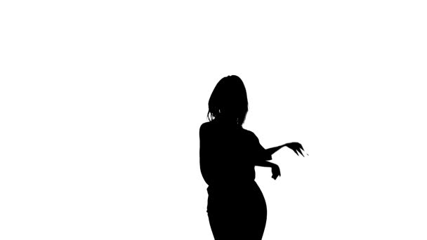 Black Silhouette White Background Girl Dancing Vogue Street Dancing Isolated — Stock Video