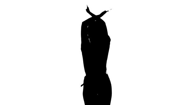 Черный Силуэт Белом Фоне Девушка Танцует Моду Уличные Танцы Изолированные — стоковое видео