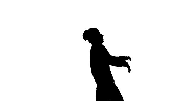 白い背景に黒いシルエット男がブレイクダンスストリートダンス孤立 — ストック動画