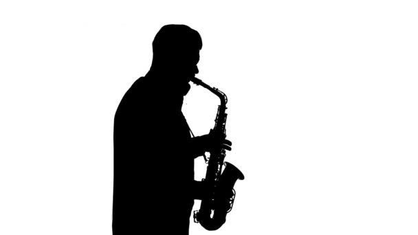 Saxofonist Spielt Saxophon Silhouette Isoliert Solo — Stockvideo