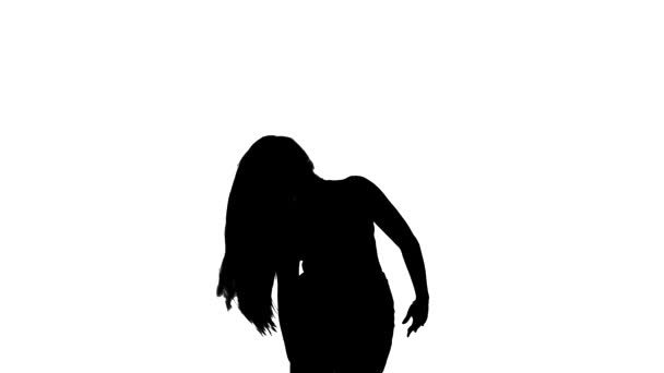 Black Silhouette White Background Young Beautiful Woman Dancing Belly Dance — Stock Video