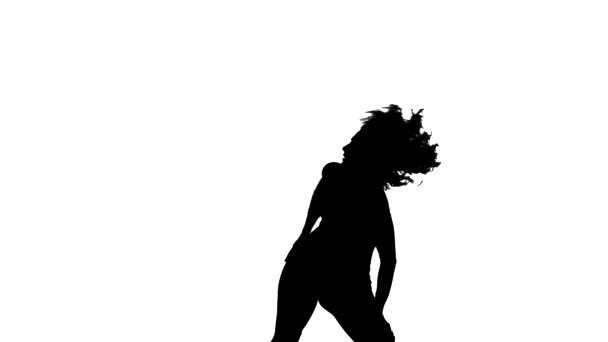 Silhouette Noire Sur Fond Blanc Jeune Belle Fille Dansant Énergiquement — Video