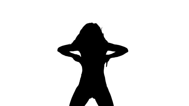 Zwart Silhouet Een Witte Achtergrond Jong Mooi Meisje Presteren Energieke — Stockvideo