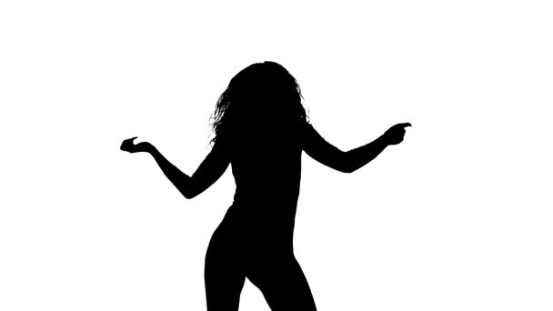 Black Silhouette White Background Young Beautiful Girl Performing Energetic Dancehall — Stock Video