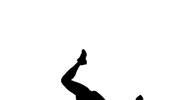 jambes d'une danseuse exécutant un mouvement de dancehall, danse de rue, silhouette noire sur fond blanc 
