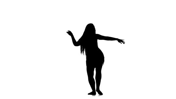 Schwarze Silhouette Auf Weißem Hintergrund Junge Schöne Frau Mit Langen — Stockvideo