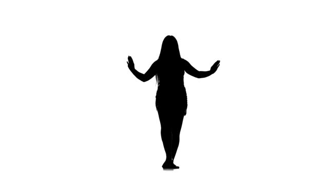 Black Silhouette White Background Young Beautiful Woman Long Hair Beautiful — Stock Video